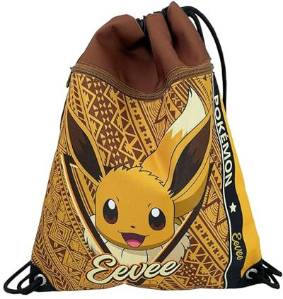 CyP Brands- Pokémon-Mochila, Saco, Bolsa con cuerdas, Eevee, Color marrón, Producto Oficial