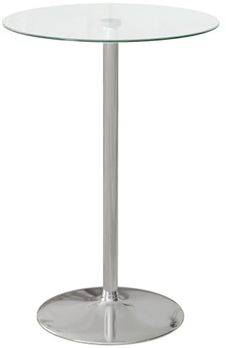 HOMCOM Mesa alta de bar moderna, mesa de cocina redonda para 2 personas con base de acero y tapa de cristal, Ø70 x 102 cm, transparente