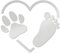 Aufkleber Auto Hund Pfote und Baby im Herz I Silber 10 cm I Hundepfote Babyfuß Autotattoo selbstklebend I kfz765