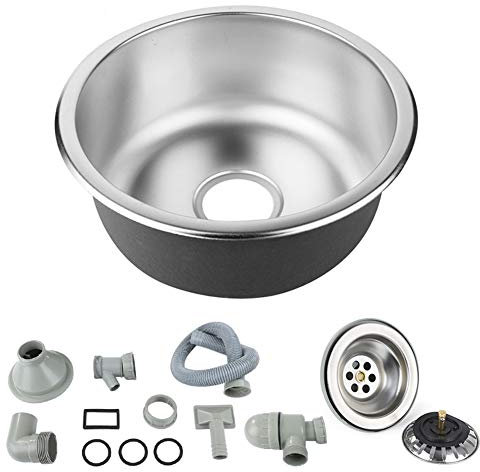 Fregadero de acero inoxidable rectangular, de acero inoxidable con orificio para grifo, 1 lavabo, fregadero de cocina, fregadero de acero inoxidable, incluye sifón y sobre, fregadero de acero