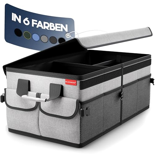HELDENWERK Premium Kofferraum-Organizer mit Deckel stabil & rutschfest - Faltbare Auto Kofferraumtasche groß mit doppelten Böden - Kofferraumbox, Kofferraumorganizer Box