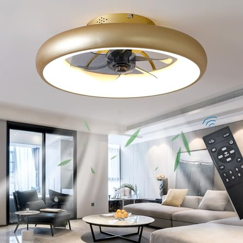 48cm Ventilatori da soffitto con lampada Telecomando, Moderno Illuminazione Lampada da soffitto con ventilatore LED 36W Dimmerabile Luci del per Camera da letto Soggiorno, 6 velocità, Oro