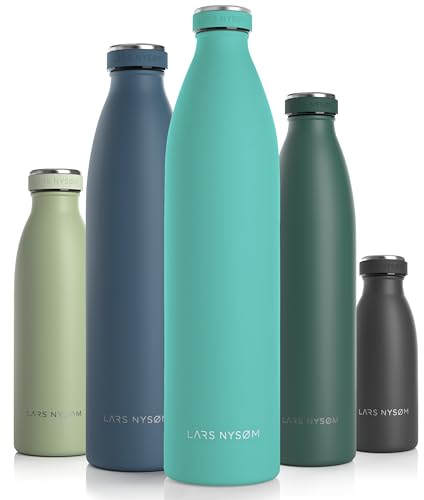 LARS NYSØM Edelstahl Trinkflasche 350ml, 500ml, 750ml, 1L, 1 5 liter | Thermosflasche Kohlensäure geeignet | Auslaufsichere Wasserflasche für Sport, Outdoor, Schule (Aqua Turquoise, XL 1500ml)