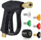 High Pressure Washer Gun, Short Jet Wash Gun with M22 14MM Hose Interface and Adaptor Compatible with Karcher 1/4 inch Quick-Connect Nozzles for Car Washing and Patio Cleaning + 5 Water Nozzle Tip