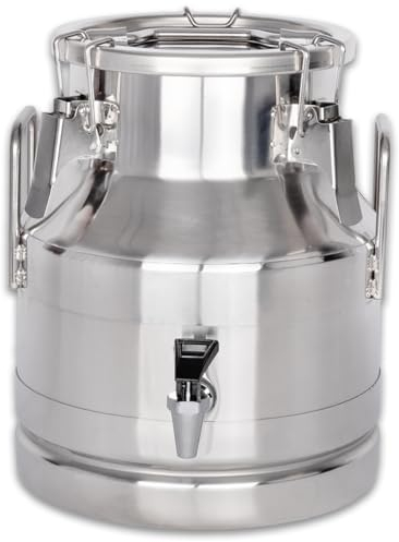 Beeketal 'BMK-8A' Milchkanne Transportkanne 8 Liter aus Edelstahl mit Ablasshahn, auslaufsicherer Deckel mit Dichtung und Spannverschluss - Molkerei Milch Kanne zum Transport oder zur Aufbewahrung