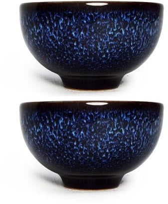 Small Porcelain Cup 3oz,Ceramic Gongfu Tea Cup Set of 2, Chinese Kiln Change Starry Blue Glaze Cups