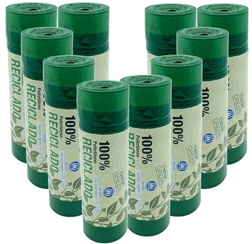 100% recyclé, 10 rouleaux de 20 sacs poubelle (200 sacs) avec fermeture automatique, capacité 30 l, 55 x 60 cm.