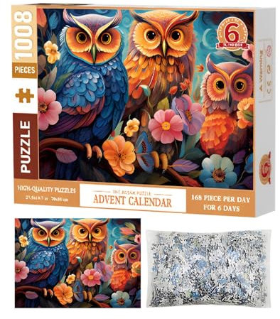 Sghtil Puzzle-Adventskalender, Weihnachts-Adventskalender-Puzzle - Feiertagspuzzles 1008 Teile Adventskalender | Lustige Countdown-Kalender-Puzzles für 2024 für verliebte Familien