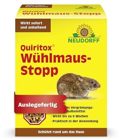 Neudorff Quiritox Wühlmaus-Stopp – Auslegefertiges Fernhaltemittel vertreibt Wühlmäuse und andere Nagetiere schnell aus Gängen, Nestern und Bauten, 200 g, Braun