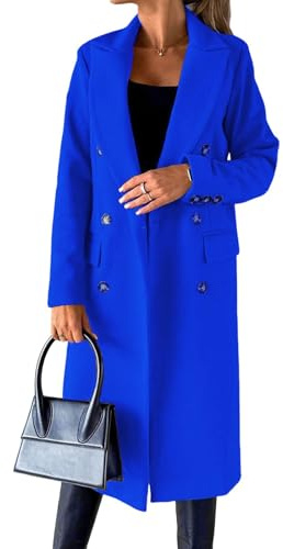 Wintermantel Damen Lang Elegant Wollmantel Damen Winter Tweed Jacke Zweireihiger Winterjacke Warm Mantel Reversekragen Trenchcoat Übergangsjacke Frauen Lässiges Kaschmirmantel Herbstmantel