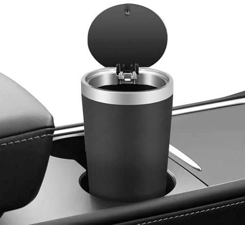 Sionhiuo Poubelle de voiture - 800 ml - Poubelle lavable - Porte-gobelet - Cendrier portable en acier inoxydable - Sans fumée - Avec couvercle pour ouvrir les déchets de voiture