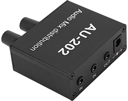 2 Channel Stereo Mixer Audio Distributor Compact Plug and Play Aluminum Alloy Mix Amplifier for TV, Mobile Phone, Tablet with 3.5mm Jack