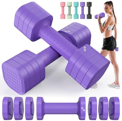 Sportneer Verstellbare Hanteln Frauen Set – Kurzhanteln 2er Set (0,9–2,3 kg pro Hantel), 4-in-1 Hanteln Set mit rutschfestem TPU-Griff,Dumbbell Set für Home Gym, Fitness & Krafttraining (Lila)