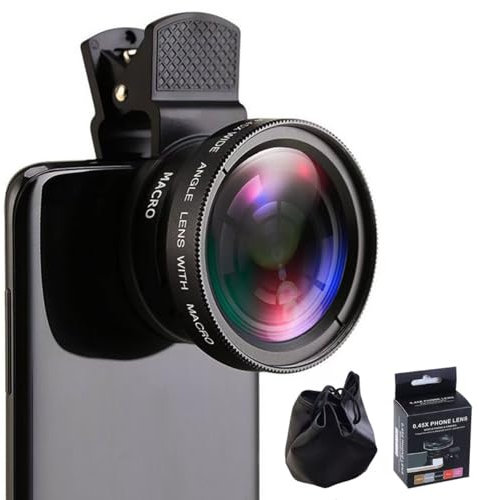 Biglumin 2 en 1 Objectif pour téléphone pour Appareil Photo de téléphone - Objectif Macro 12,5X pour iPhone 0,45X Objectif Grand Angle Zoom Telephone Portable Objectif pour la Plupart des Smartphones