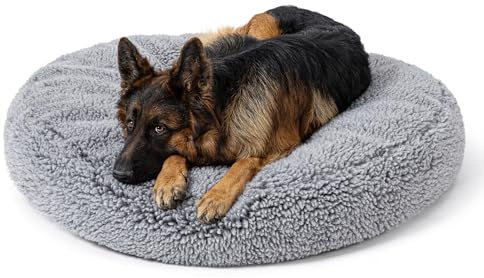 PELZIN Kausicheres Hundebett Rund Dog Bed - Flauschiges Katzenbett für Starke Kauer - Robust - Waschbar - Ideal für Extra Große Rassen - 107cm, Anthrazit