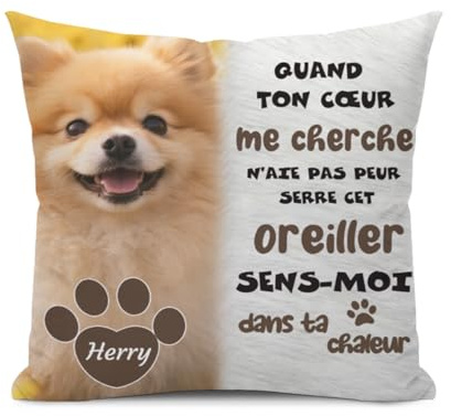 Umitive Almohada Conmemorativa para Mascotas - Cojín Personalizado con Foto y Nombre de Perro - Recuerdo para Mascotas Fallecidas (Style A)