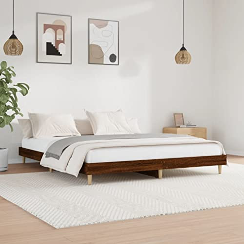 Natulvd Niedriges Bein, Plattform-Bettgestell, 200 x 200 cm, Super-King-Size-Bett, massives Bettgestell mit stabiler Lattenstütze, japanischer Stil, kein Boxspringbett erforderlich (braune Eiche)