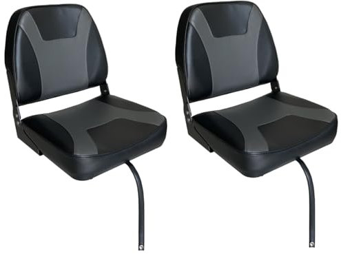 PONTTOR 2er Bootssitze BREG, Klappstuhl, Klappsitze, Angelsitz, Angelstuhl, Bootsstuhl für Angelboote, Aluminiumboote, Boote, Schwarz-Grau, 48x40x45cm