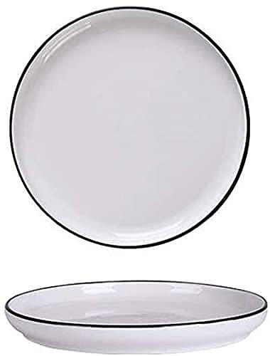 XDAWQP Juego de vajilla para Cocina y Comedor, vajilla nórdica de cerámica para el hogar, Cubiertos Negros Simples, Plato Blanco de 8 Pulgadas de Largo.