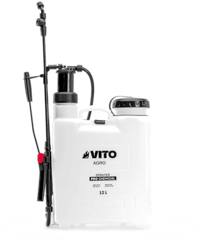 VITO – Pulverizador de jardín 12L resistente a los productos corrosivos, alcalinos – Pulverizador de espalda, lanza 60 cm 4 boquillas – Tratamiento de jardín, deshierbe, pulverización