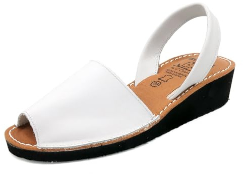 Avarca Damen Keilsandalen Echtleder Sandalen mit Keilabsatz Abarca Menorquina Leder weiß 41