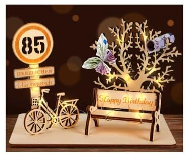 I LOVE MOM Geldgeschenk Geburtstag Holz, Fahrrad Geschenk, DIY Dreidimensionale Bäume Sitzbank Deko Zahlen für Geschenke, Hochzeiten, Partys, Geburtstage, Jubiläum (GYY-85)