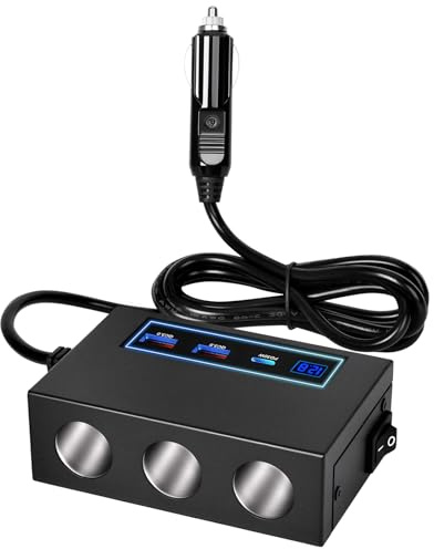 Zigarettenanzünder Verteiler MAX 360W KFZ Ladegerät Adapter | 2M 2.5mm² Kabel 1x PD30W USB C + 2X QC3.0 USB A, 12V/24V DC Mehrfach Steckdose Splitter für GPS/Dash Cam/Telefon