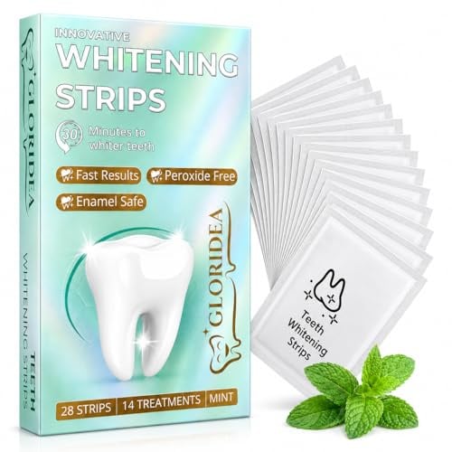 Professionelle Zahnaufhellungsstreifen 28 Stück – Peroxidfreie Zahnaufhellung für empfindliche Zähne, Whitening Strips für sanftes Aufhellen, einfache Verwendung zu Hause oder auf Reisen
