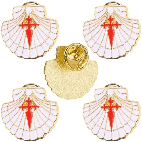 Zghhc Insigne du Chemin De Saint-Jacques-de-compostelle (Lot De 5) en Forme De Coquille Saint-Jacques, Épinglette en Émail Représentant Foi Chrétienne, À Décorer avec Une Veste, Un Chapeau, Un Ou des