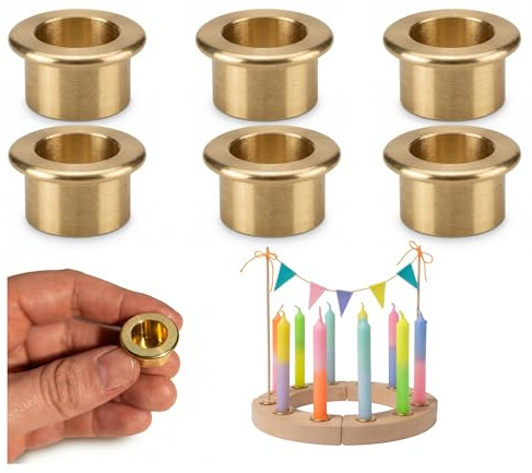 GLOWYBOX® Minikerzenhalter Geburtstagsringe Geburtstagsspiralen Kerzeneinsatz Messinghalter Kerzenkranz Geburtstagskranz Messingeinsatz für Holzkranz Wachschutz Holzkränze Jahreszeitenring
