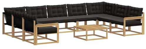 vidaXL Outdoor-Sofagarnitur mit Kissen 10 pcs Weiß und Schwarz, Garten, modernes Sectional Sofa, strapazierfähige Außenmöbel für Patio, Lounge-Set für Terrasse