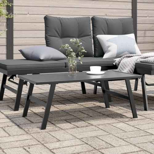 TUERYAFEK Table basse en acier revêtu par pulvérisation - Noir - 90 x 45 x 35 cm - Table de jardin stable pour café et collations - Design moderne pour salon et terrasse
