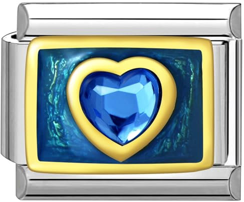 Quiges - 9mm Italian Style Charm Modul Edelstahl Blaues Herz für Italienische Armbänder