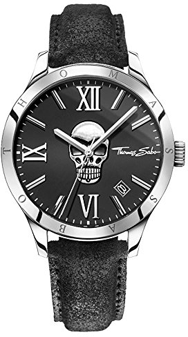 Thomas Sabo Herren Armbanduhr Rebel Icon Totenkopf Analog Quarz Leder WA0210-218-203-43 MM