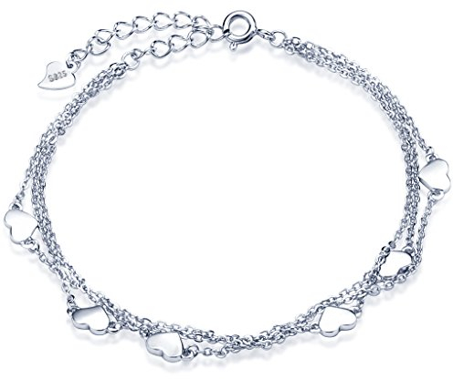 Unendlich U Klassisch Herzen Damen Strangarmbänder 925 Sterling Silber Armkette Verstellbar Charm-Armband Armkettchen Armreif, Silber
