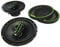 XtremeAuto® 2 x 6.5 (17cm diameter), 660 Watt, 4 WAY Quadaxial Car speaker set. BLACK/GREEN with speaker grilles.