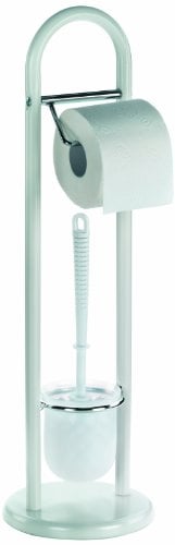 kela WC Garnitur mit Toilettenpapierhalter und Bürstentopf 65cm, Toilettenbürste mit offenem Klobürstenhalter Linda, Metall weiß matt