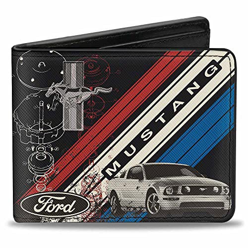 Buckle Down Homme Wallet Mustang Tri-bar Logo/Diagonal Stripe/Blueprint Black/ Portefeuille 2 volets, Multicolore, Taille unique EU