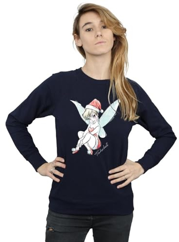 Disney Women's Tinkerbell Christmas Fairy Sweatshirt Medium Navy Blue