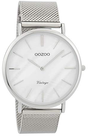Oozoo Vintage Damenuhr Metallband 40 MM Weiss Perlmutt/Silberfarben C9360