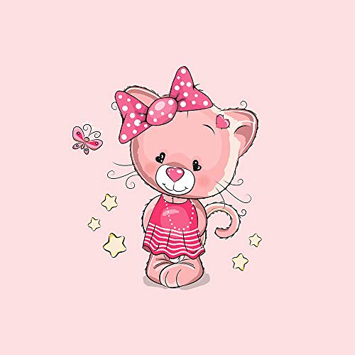 Keine Meterware, 40x50cm, Stoffe zum Nähen für Kinder, 95% Baumwolle: 1 French Terry Sweat Stoff Panel mit Katze Kleid Schmetterling Stern Herz auf rosa - Mädchen Sommersweat mit Tiere