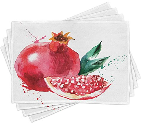 ABAKUHAUS Obst Platzmatten, Granatapfel-Hand gezeichnete Aquarell-Art-Farbe leckere saftige Winter-Geschmack-Kunst, Waschbare Stoff Esszimmer Küche Tischdekorations Digitaldruck, Magenta