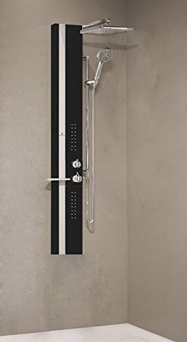 Colonna Doccia Novellini Line 2 Idromassaggio Idro Attrezzata Miscelatore Termostatico Colore Nero Opaco Fascia Mensola Argento Soffione Ripiano Porta Oggetti Doccetta Misura 22x57,5xH150 cm