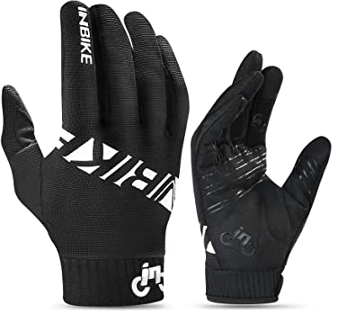 INBIKE MTB Handschuhe Herren Fahrrad Freizeit Vollfinger Lang Fahrradhandschuhe Sommer Atmungsaktiv Touchscreen Radhandschuhe Für Moutainbike Downhill Motocross Rennrad Radsport Schwarz M