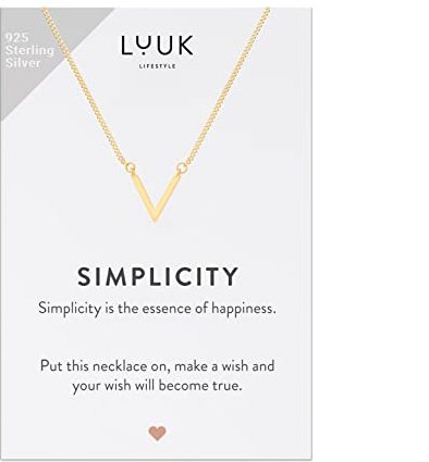 LUUK LIFESTYLE Filigrane Halskette aus 925 Sterling Silber mit Anhänger, Glücksbringer, Geschenk für Frauen und Mädchen, Damen Schmuck, Kette mit V I eckig, gold