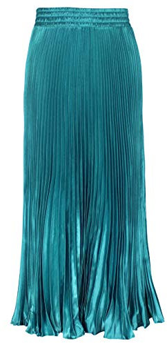 ebossy Damen Boho Satin Metallic Plissee Akkordeon Röcke Elastische Hohe Taille Flowy A-Linie Raffung Maxi Langer Rock, Blau, Einheitsgröße