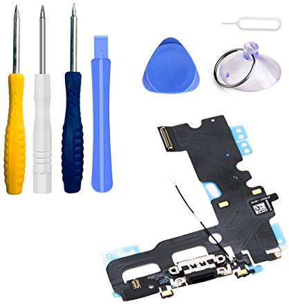 LTZGO Dock Connector Kompatibel mit iPhone 7 Schwarz, Ladebuchse Flexkabel Ladeport USB Lightning Ladebuchse, Antenne, Audio Jack Mikrofon Flex-Kabel Werkzeug Set inkl Schraubenzieher Ersatzteile