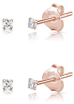 Set Orecchini Punto Luce Oro Rosa con Zirconi - Orecchini con Brillantini Donna - Punto Luce Orecchini Argento 925 Placcati Oro Rosa - Orecchini Diamante Uomo - Oreccchini Punti Luce - Orecchini Rosa