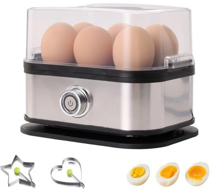Mühelose Eikochen mit dem ultimativen Edelstahl-Eierkocher, intelligenter Eierkocher mit automatischem Absperrung, Eierdampfer für weiche, mittlere, hart gekochte, gekocht (1set)