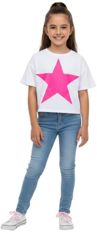A2Z 4 Kids Haut Court Á Manches Courtes pour Filles Crop Top Débardeur - Crop Top Star White 11-12